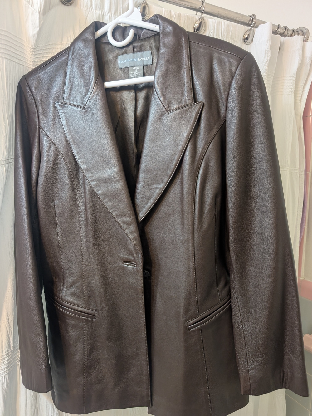 Vintage Clifford & Wills Chocolate Brown Leather Blazer - Size 14